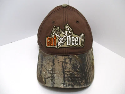 Buck Wear "Gut Deer?" Baseball Cap Cotton Brown/Camo OSFM Hook & Loop Back - Image 1 of 4