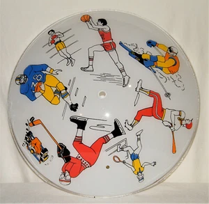 Super-Cool Vintage 1960's SPORTS-THEMED GLASS LIGHT SHADE Ceiling 15" Diameter - Picture 1 of 11