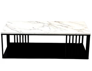 Minimalist Marble Effect Coffee Rectangular Top Coffee Table with Steel Frame - Picture 1 of 1