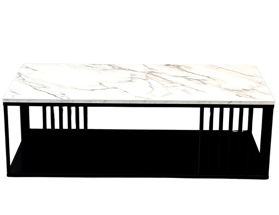 Minimalist Marble Effect Coffee Rectangular Top Coffee Table with Steel Frame - Image 1 of 1