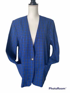 Blazer a Cuadros Azul Vintage Cape Code Ropa Deportiva con Bolsillos Hecho en EE. UU. Talla 16 - Imagen 1 de 7