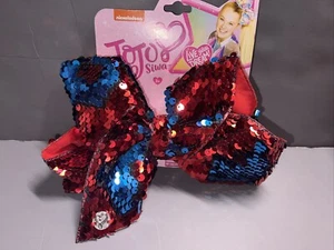 1 Large Sequin Bling Hair Bow Red Blue 4th of July Patriotic 3 1/2" Clip JoJo - Picture 1 of 2