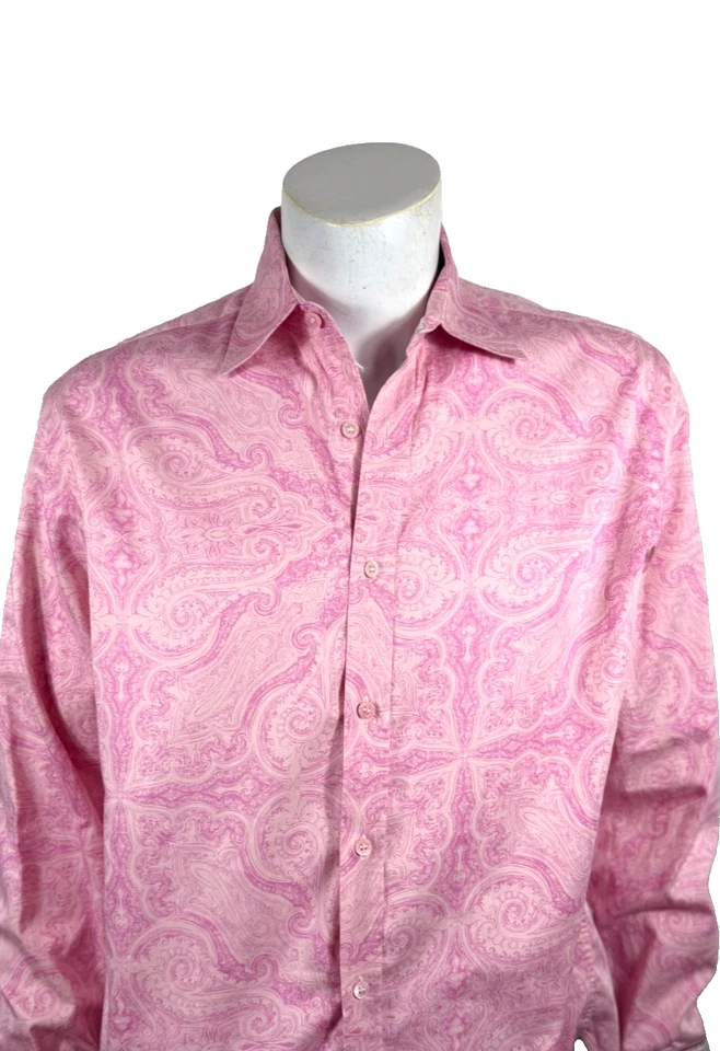 Camisa Ted Baker London Diseñador Rosa Paisley Floral Manga Larga Puño Abatible Talla 4 Foto 1 de 4
