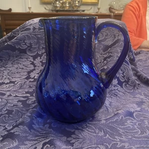 Cobalt Blue Pitcher With Swirl Pattern - Picture 1 of 7