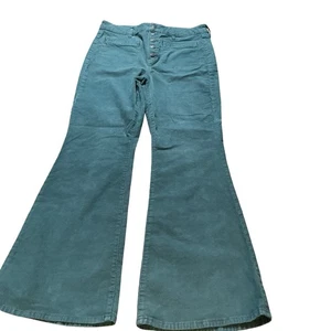 American Eagle Pants Womens 12 Super High Rise Flare Corduroy Green Button Fly - Picture 1 of 14