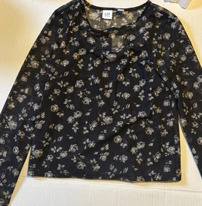 Gap Kids Girl's Floral Mesh Long Sleeve Top Black Floral Size 8 (Medium) NWT - Picture 1 of 8