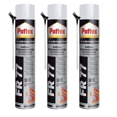PATTEX Espuma de PU ignífuga de Henkel FR77 3 x 750 ml espuma de construcción, espuma de expansión