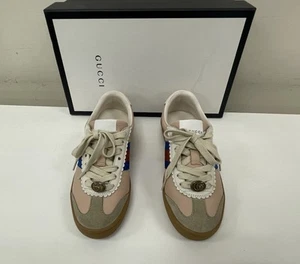 Size 4.5 US /Gucci 34.5 Gucci G74 Web Low Pink Oatmeal W - Picture 1 of 11
