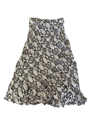 Sarah Arizona Floral Skirt Ruffle Rayon Midi Skirt Black White M Boho Reversible - Image 1 of 4