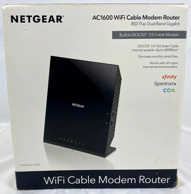 Netgear C6250-100NAS AC1600 (16x4) WiFi Cable Modem Router Combo (C6250) DOCSIS - Image 1 of 4