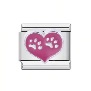 Stainless Steel 9mm Shiny Paw Prints on Heart Link for Italian Charm Bracelet - Picture 1 of 1