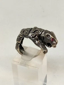 bague panthère argent/marcassites/rubis - Picture 1 of 9