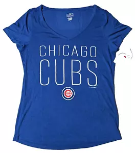 CHICAGO CUBS Women Small Blue V-Neck Campus Lifestyle T-Shirt NEW - Picture 1 of 16
