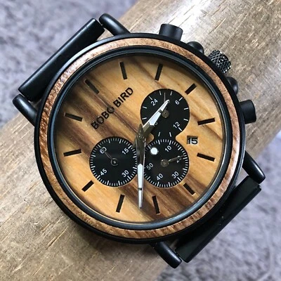 BOBO BIRD Reloj Hombre Lujo Cronógrafo Correa Madera Cuarzo Analógico 44mm 7 3/4" Foto 1 de 4