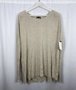 H by Bordeaux Women’s Light Crew Neck Ribbed Pullover Beige Medium NWT N2165 - Picture 1 of 5