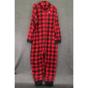 Family PJs Mens One Piece Flannel Pajamas Red Buffalo Plaid Hooded Zip XL New - Picture 1 of 16