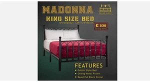 Bed Frame 4ft6 Double & 5ft King Solid Madonna Gothic Style Black Strong Metal - Picture 1 of 4