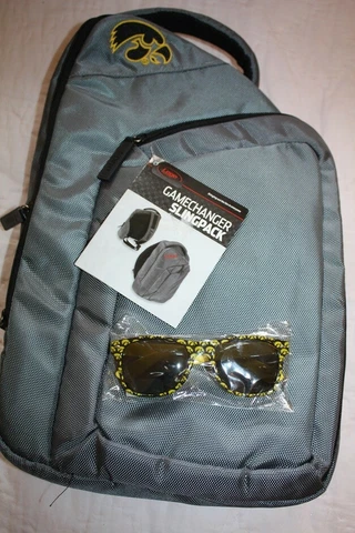 NWT NCAA University Of IOWA Sunglasses & LOGO Game Changer Slingback Backpack Cover