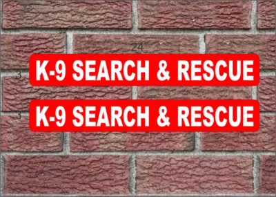 SUPERSIGNS K-9 SEARCH & RESCUE Magnetic Signs White on Red 3"x24" Dog Pair Car Truck SUV