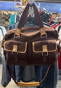 BODHI Brown/Tan Canvas/Leather Trim Zipper Closure Weekender Laptop Tote Bag - Picture 1 of 7
