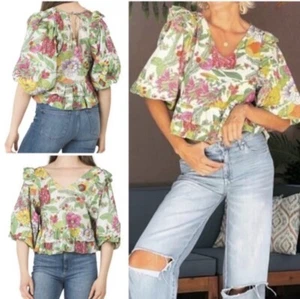 NWT Love The Label Mitzie Anthropologie Puff Sleeves Top Blouse. Size L. NWT - Picture 1 of 5