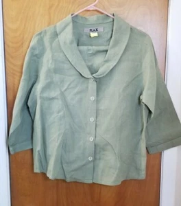 FLAX 100% Linen Green Button Top & Pants Suit 2 Piece Set Size Small  - Picture 1 of 9