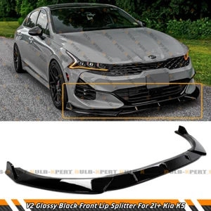 For 2021-25 Kia K5 EX LX GT 3pc V2 Gloss Black Front Bumper Lip Splitter Spoiler - Picture 1 of 7