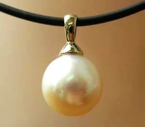 11.7mm! GOLD SOUTH SEA PEARL 100% UNTREATED+18ct SOLID YG PENDANT+CERT AVAILABLE - Picture 1 of 1