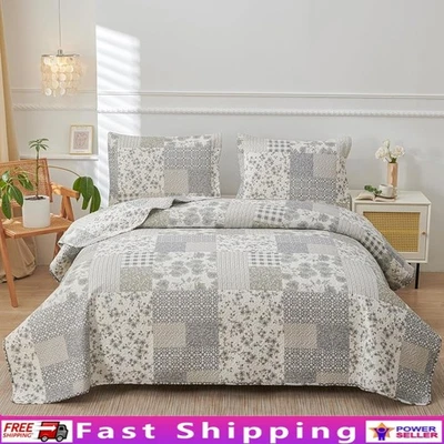 Queen Size Plaid Quilt Set Super Soft Microfiber Bedspread Includes Pillow Shams - Image 1 of 4