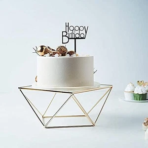 12-Inch Gold Clear Metal Glass Geometric Cake Stand - Wedding Reception Birthday - Picture 1 of 5