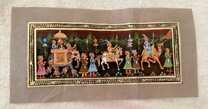 Vtg Ragasthani Miniature Painting Of Maharaja Procession Art On Cloth 14x7” - Picture 1 of 1