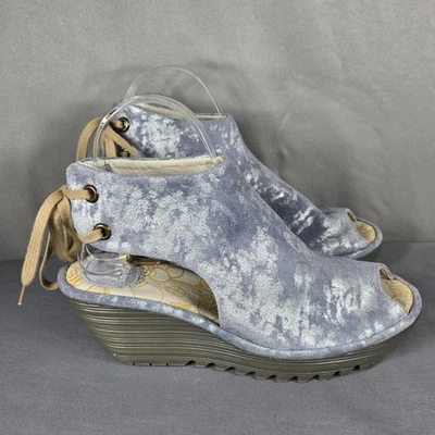 Sandalias de cuña Fly London YAZU para mujer 38 azul gamuza punta abierta con cordones Portugal Foto 1 de 4