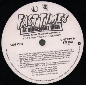 Various Artists Fast Times At Ridgemont High • Music From the Motion Picture LP - Picture 1 of 2