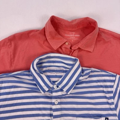 Vineyard Vines Polo Shirt Mens Blue Marthas Whale Logo Classic Beach Lot of 2 - Image 1 of 4