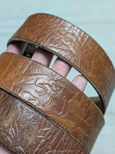 Cinturón hebilla vintage TOOLED ciervo hecho a mano 34 marrón cuero de vaca occidental - Imagen 1 de 12