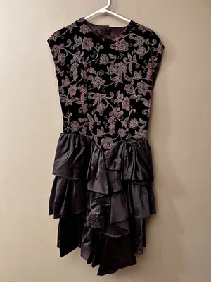 Vestido de graduación vintage años 80 Nuance negro rojo oscuro floral terciopelo gótico punk talla 11 Foto 1 de 4