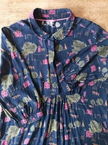 Cute London Mini Dress Blue Pink Bus Telephone Box Taxi Long Sleeve Joules 14 - Picture 1 of 10