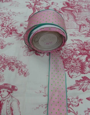Rouleau Galon Vendu au Mètres Rose à Pois Vert  Rayonne et métal 3,5cm larg COSY - Photo 1/4