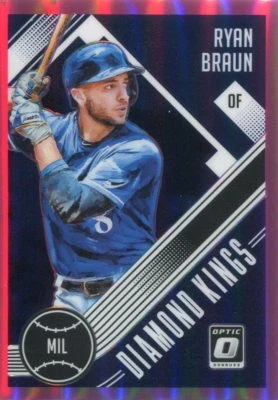 2018 OPTIC PRIZMS PINK RYAN BRAUN BREWERS DIAMOND KINGS PRIZM PARALLELS - Y3588 - Image 1 of 2