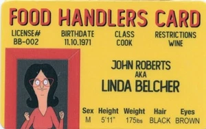 Bob's Burgers - Linda Belcher Food Handler Genehmigung NEU KOSTENLOSER VERSAND USA - Bild 1 von 1