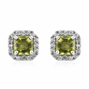 Natural Peridot Stud Earrings in Platinum Over Sterling Silver 1.90 ctw