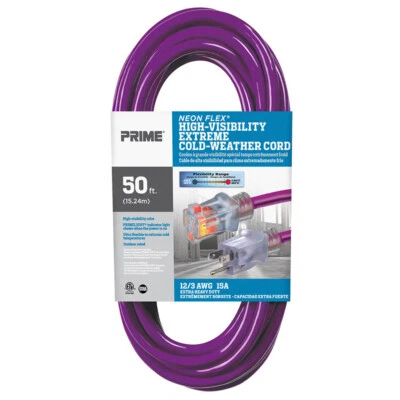 NEW - 50ft. 12/3 Prime Purple Neon Extension Cord High-Visibility Cold-Weather - Image 1 of 2