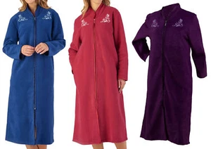 Ankleid Damen Blumenmuster Reißverschluss Bademantel Slenderella Schlaufe Vlieshaus Mantel - Bild 1 von 46