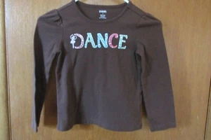 Girls Gymboree sequin "DANCE" Long Sleeve Shirt Top brown Sz 7 - Picture 1 of 3