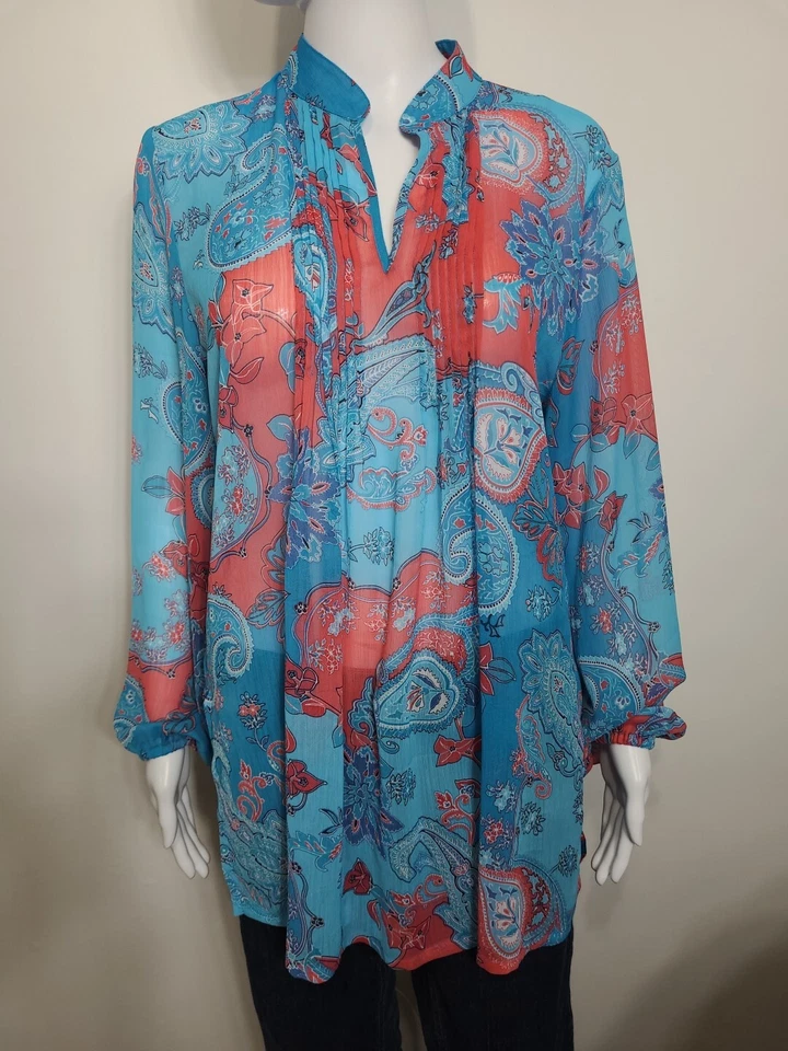 Pullover multicolor de manga larga semi transparente de Susan Graver para mujer talla mediana Foto 1 de 4