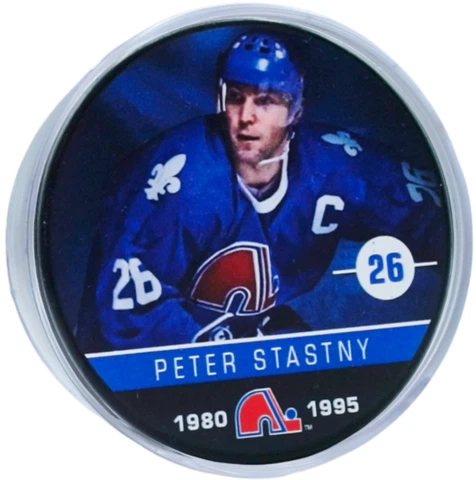 Peter Stastny Quebec Nordiques Photo Puck w/Clear Acrylic Display Tube Cover