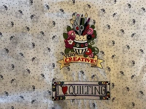 I ❤️ Me encanta el acolchado, ¡muy creativo! "Edredón cuadrado bordado a máquina 17""x13-1/2""" - Imagen 1 de 5