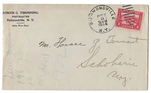 Richmondville to Schoharie, New York 1914 Cover, Sct 398, Postmaster Corner Card - Picture 1 of 2
