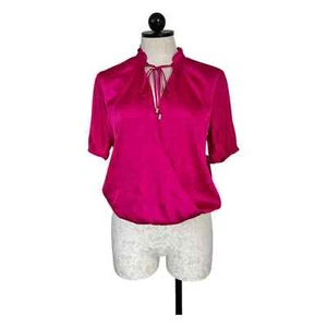 INC International Concepts Satin Surplice Tie Neck Blouse Hot Pink NEW Size SM - Picture 1 of 15