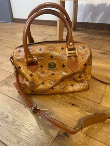 MCM Visetos 2Way Women's Handbag Leather Shoulder Bag Zip Brown Logo Authentic - Picture 1 of 14